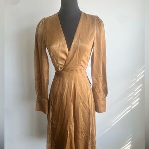 NWT Joyfolie Bronze Tie Wrap Satin Dress